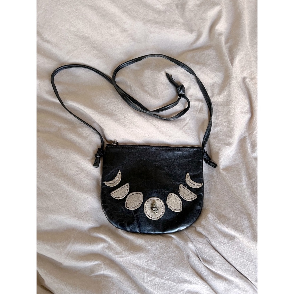 Grooves & Grain Handmade Leather Purse : black, moon phase, witchy ✨ LIKE NEW